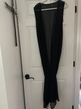 Black Sheer Long Duster Vest